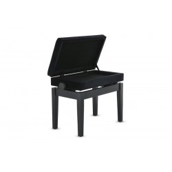 Tabouret Piano Deluxe avec coffre -  Noir Mat + Velours Noir