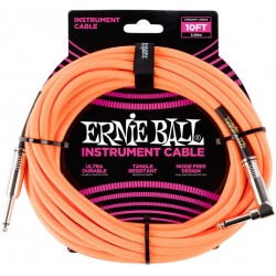 Câble Instrument Jack Coudé / Jack 3m - orange neon tissu - Ernie Ball