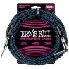 Câble Instrument Jack Coudé / Jack 7.6m - néon noir bleu tissu - Ernie Ball