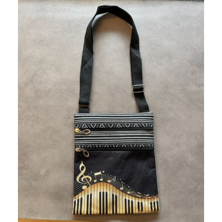 Sac en tissu  - pochette notes musique - doré